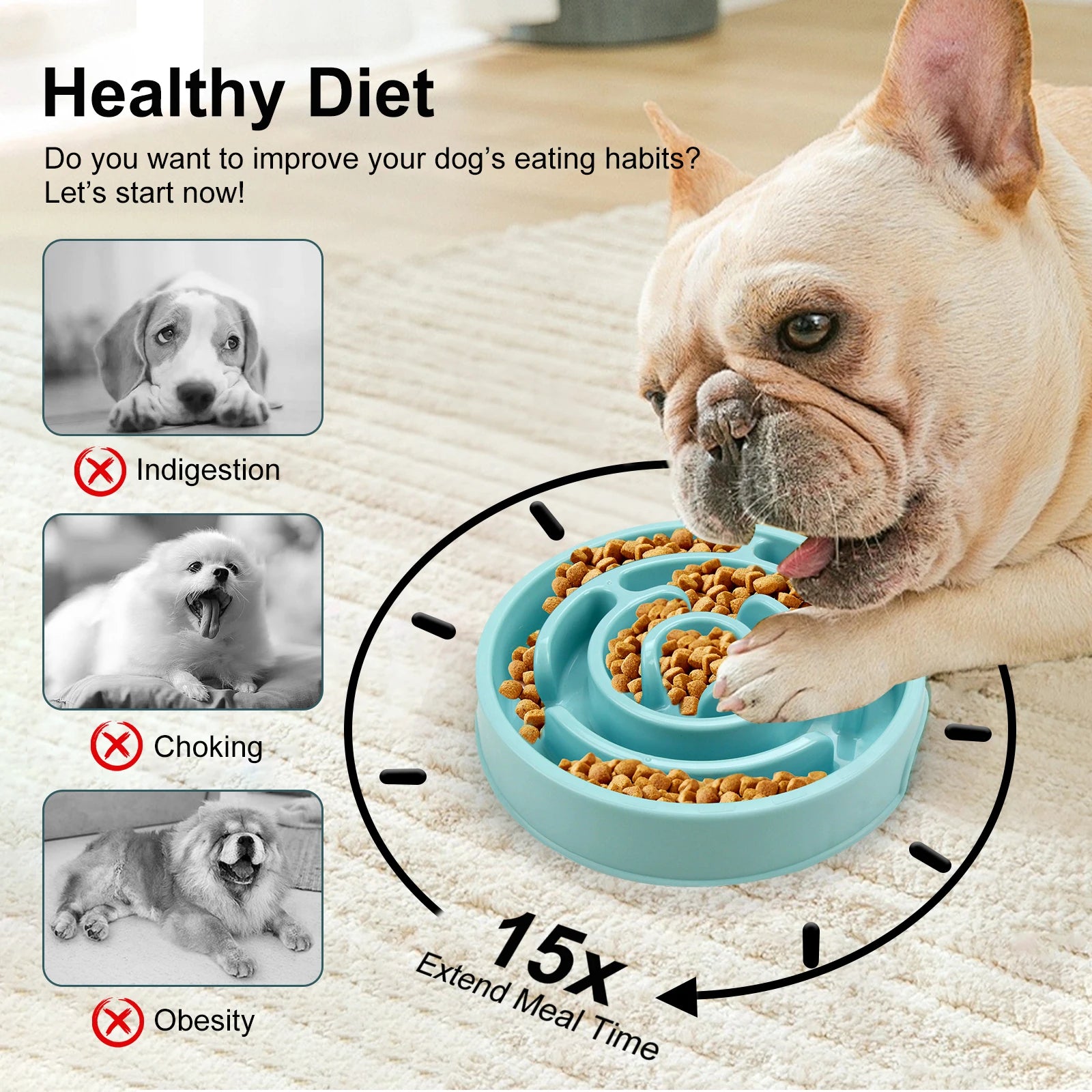 Anti-Gulp Slow Feeder Dog Bowl