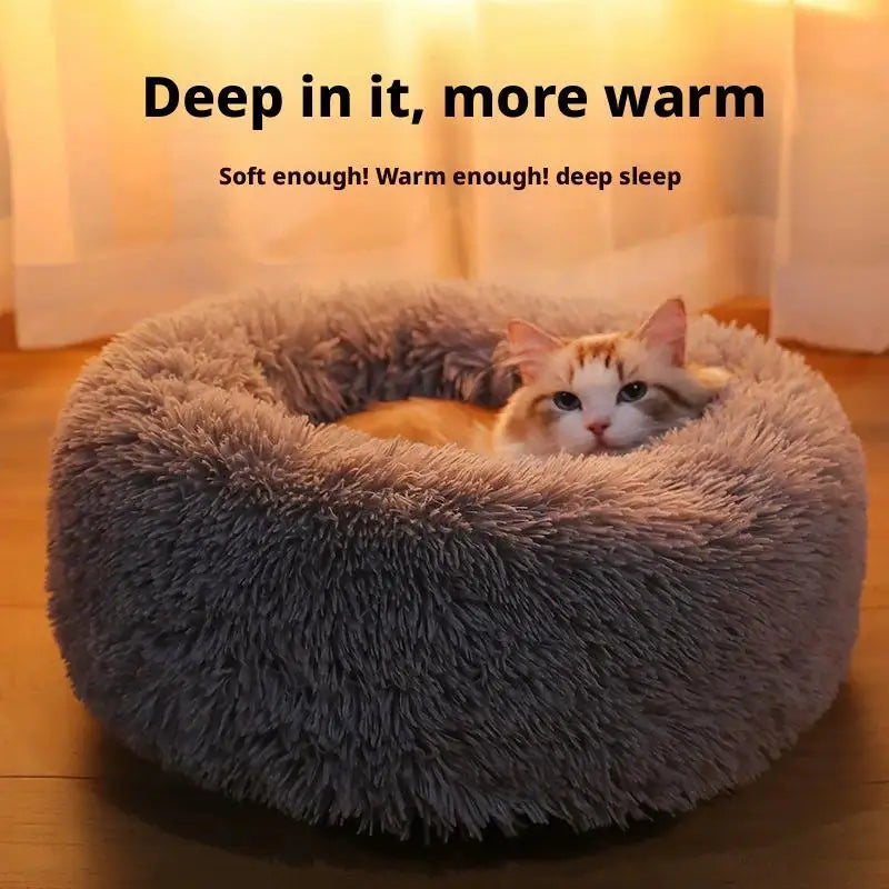 Faux Fur Calming Round Pet Bed — Washable