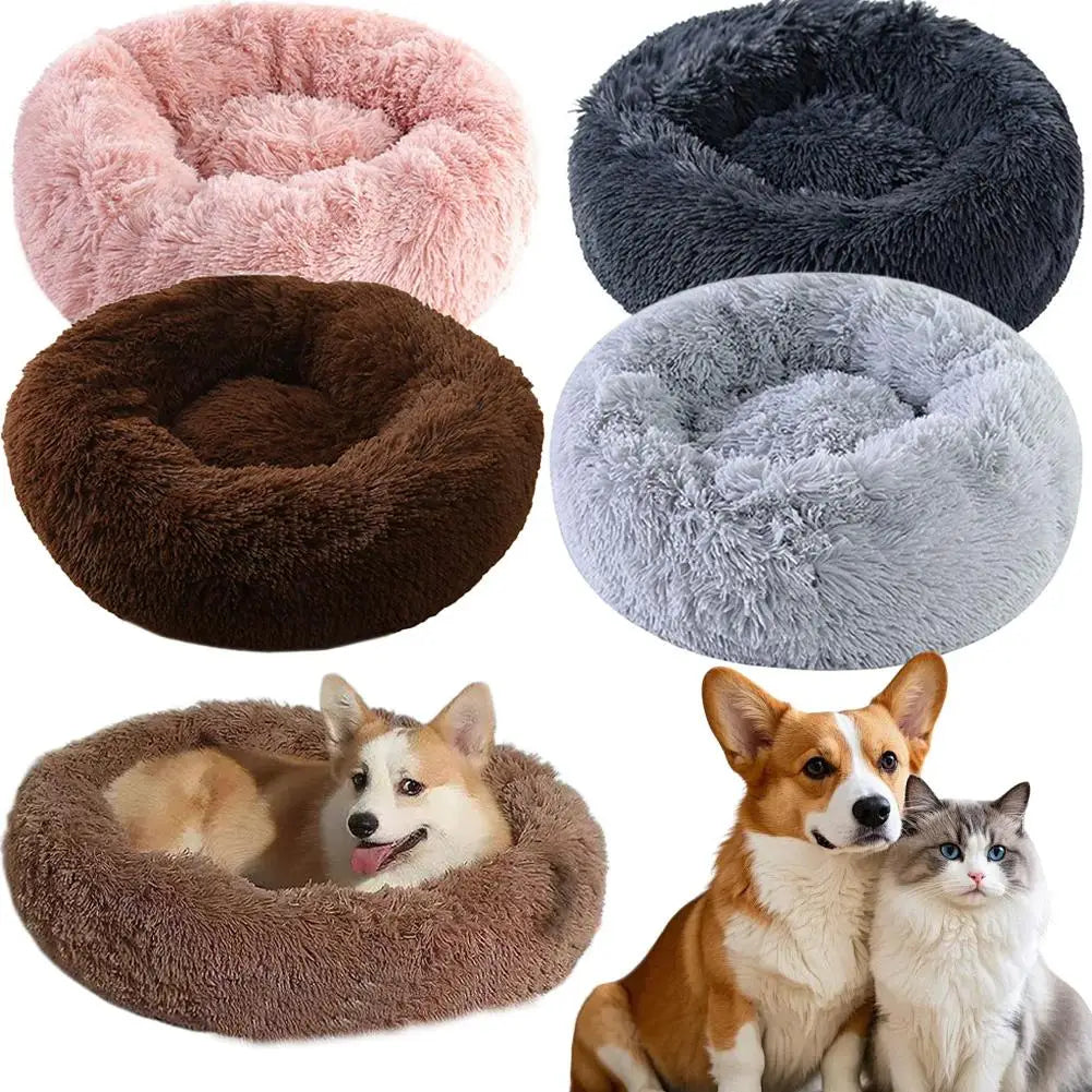 Faux Fur Calming Round Pet Bed — Washable