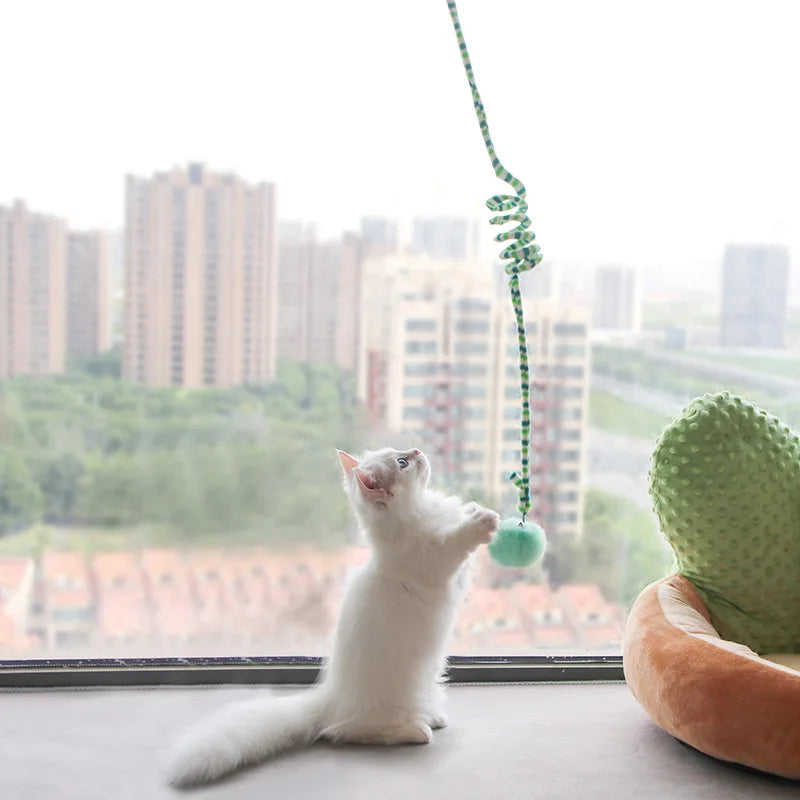 Window-Mount Cat Teaser Toy with Bell & Pompom