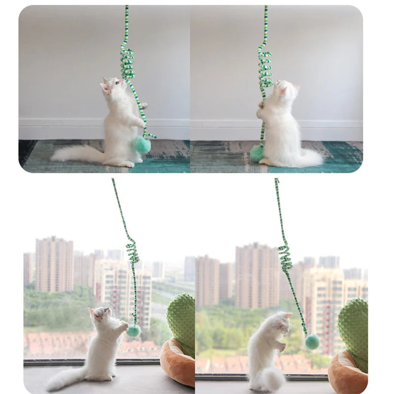 Window-Mount Cat Teaser Toy with Bell & Pompom
